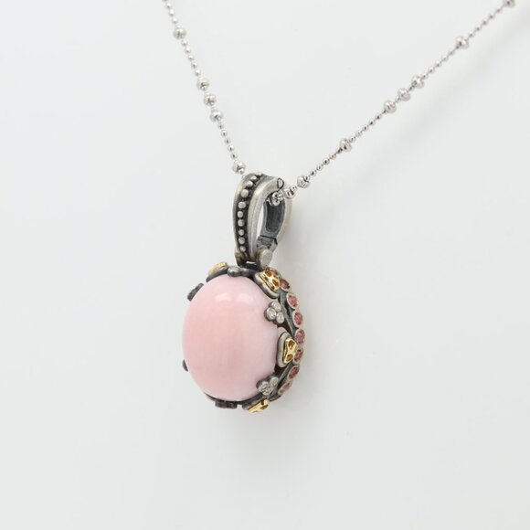 Vintage Pink Opal Pendant in Sterling Silver and 18k Gold with Natural Tourmalin - Picture 6 of 9